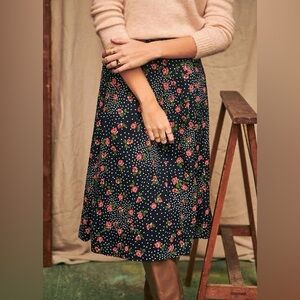 Sézane Nelly Skirt Flowers Dots Ecru Navy Base FR 36 / US 4